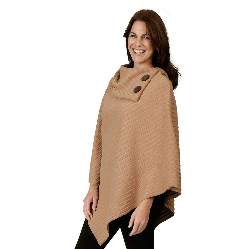 Le Moda Women’s Shawl Collar Pleated Fleece Poncho